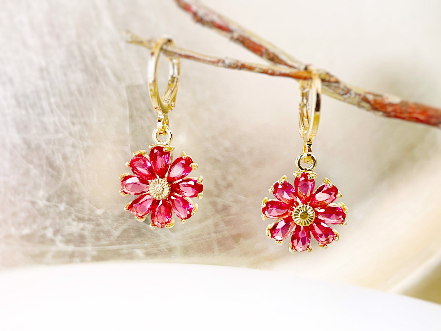 Pink tourmaline daisy 2pc jewelry set, pink gemstone flower