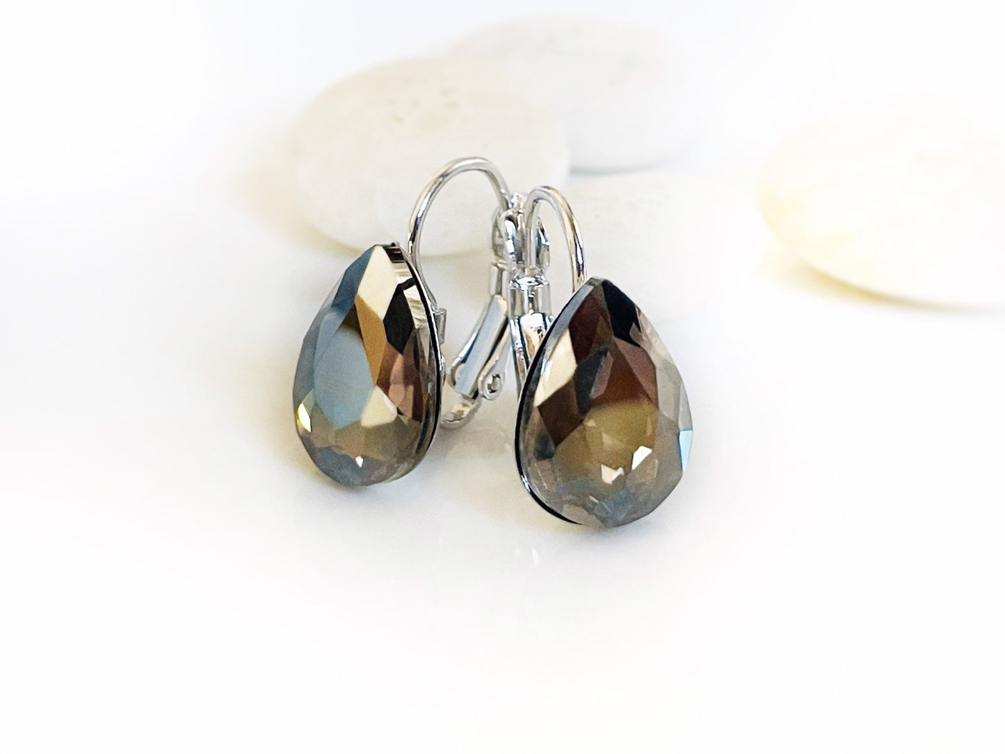 Black Diamond Fancy crystal  Stud earrings, teardrop fancy crystal studs, black solitaire stud lever backs, gift for mom, bridal earrings