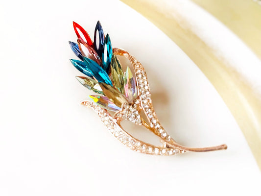 Rainbow crystal flower brooch pin, multicolor crystal bouquet brooch, gift for her, gift for mom