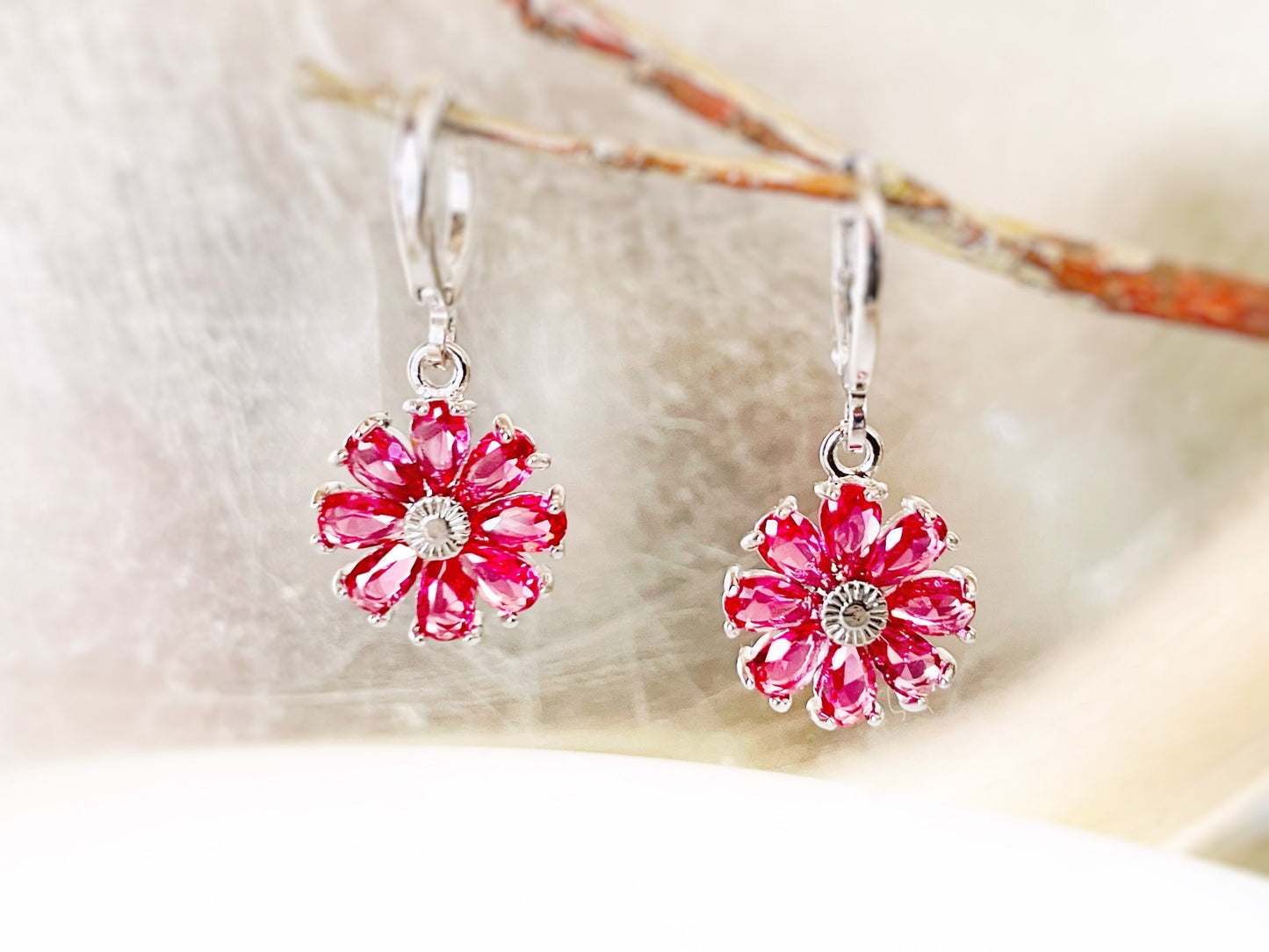 Pink tourmaline daisy 2pc jewelry set, pink gemstone flower