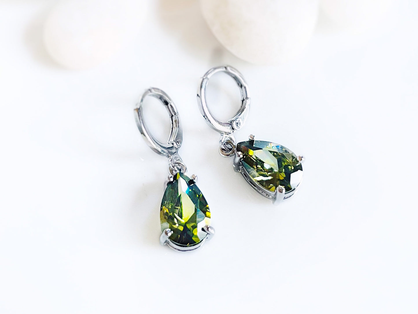 Peridot teardrop dangle earrings, green gemstone drop earrings, August birthstones, gift for her, gift for mom,