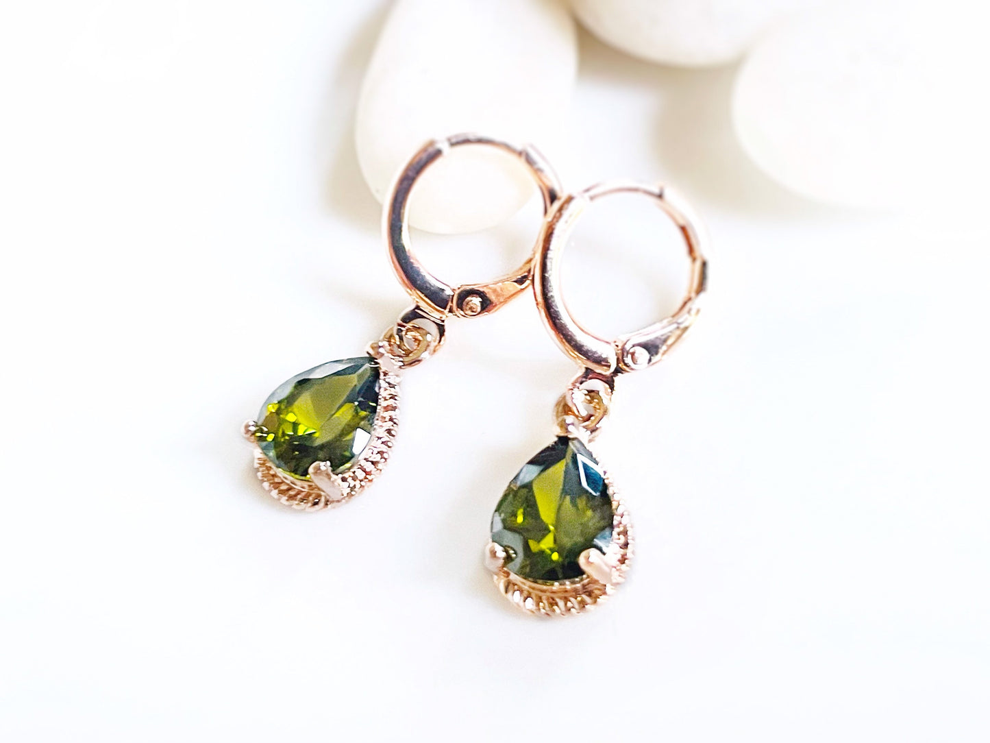 Small peridot bezel dangle earrings, olive green teardrop gemstone dangle earrings, gift for her, gift for girls, August birthstone