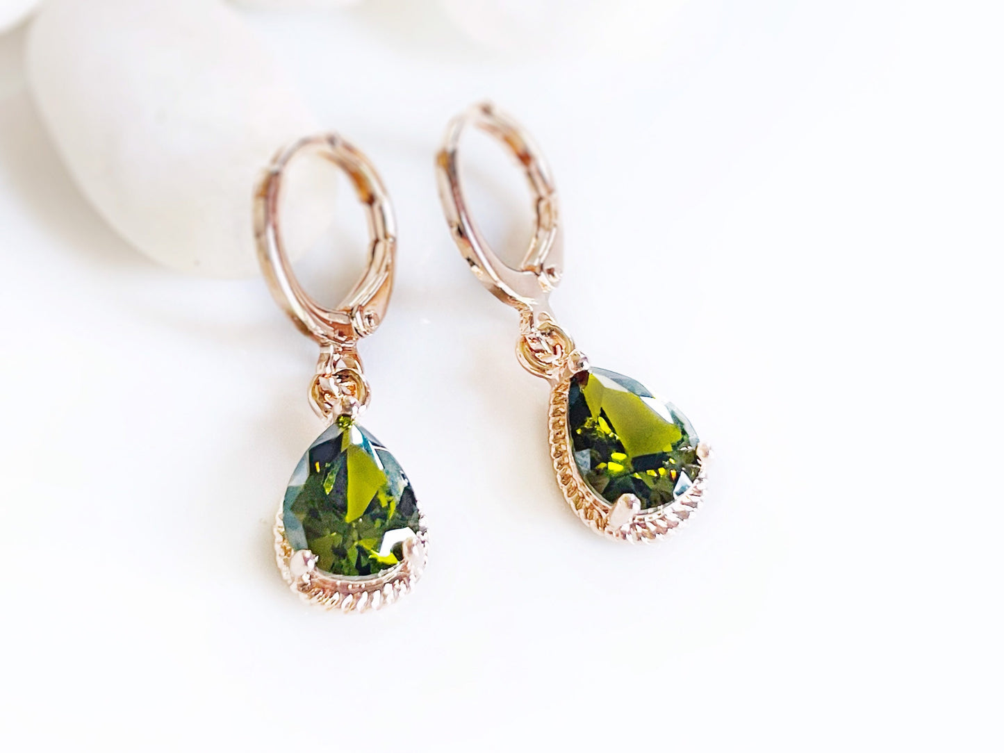 Small peridot bezel dangle earrings, olive green teardrop gemstone dangle earrings, gift for her, gift for girls, August birthstone