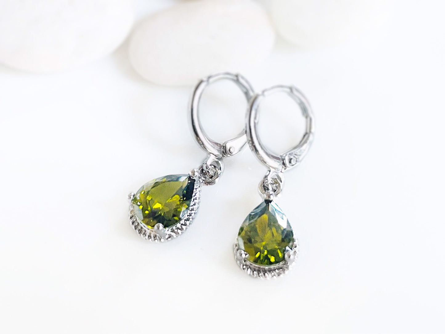 Small peridot bezel dangle earrings, olive green teardrop gemstone drop earrings, gift for her, gift for girls, August birthstone