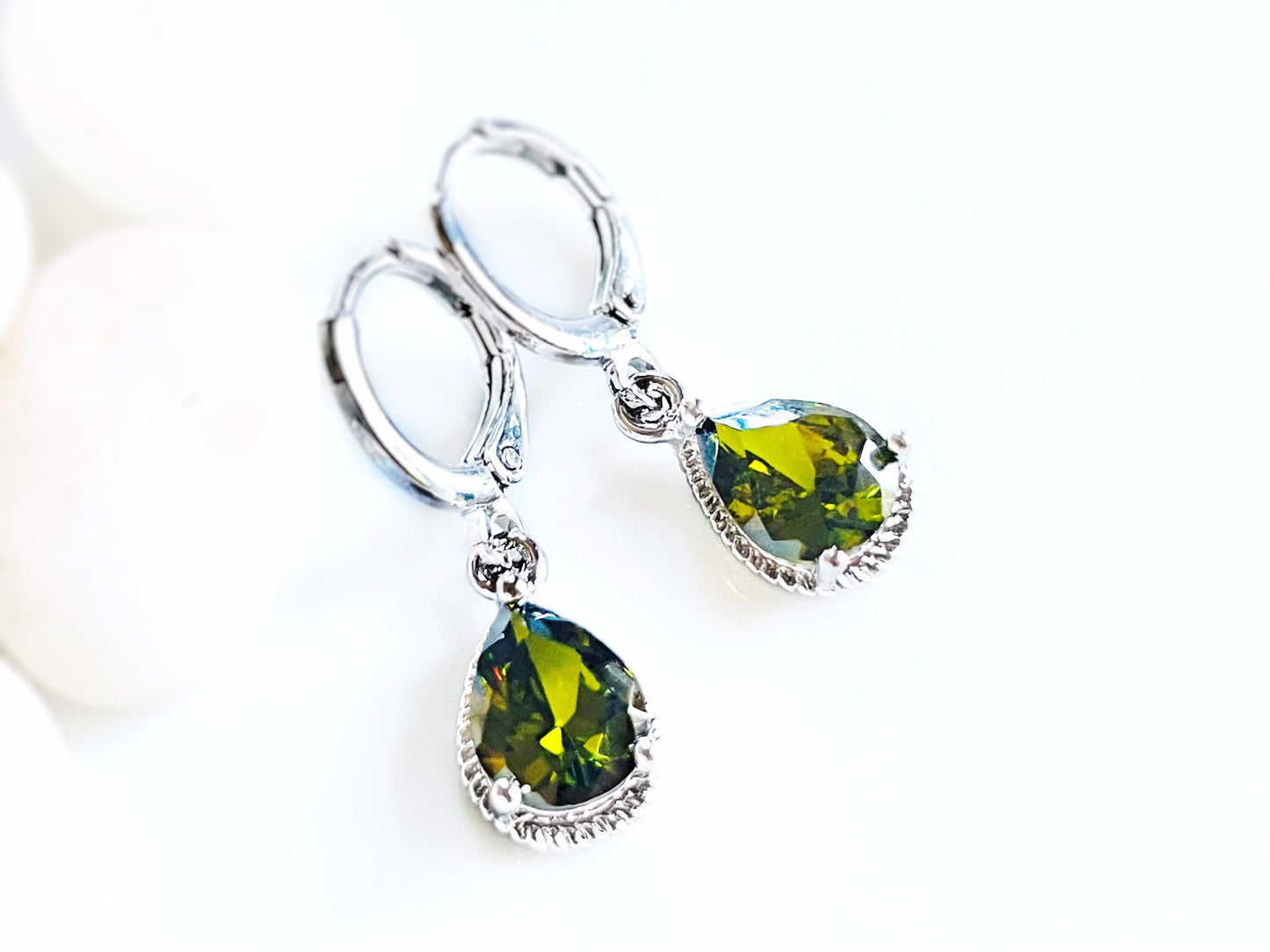 Small peridot bezel dangle earrings, olive green teardrop gemstone dangle earrings, gift for her, gift for girls, August birthstone