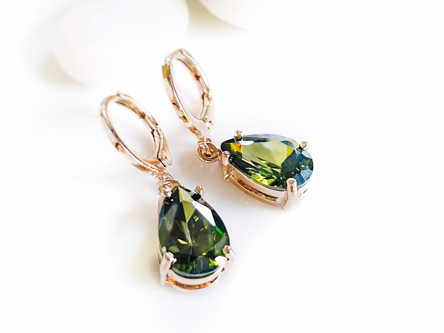 Peridot teardrop dangle earrings, green gemstone drop earrings, August birthstones, gift for her, gift for mom,