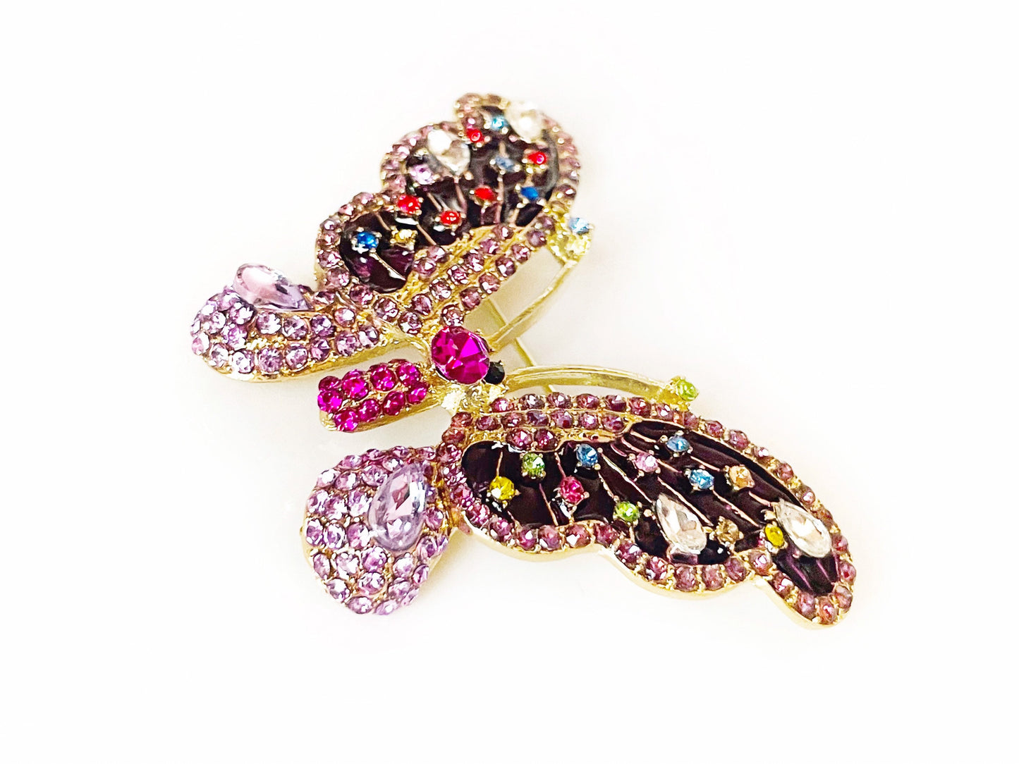 Multicolored butterfly crystal brooch, purple butterfly gold brooch, gift for her, gift for mom