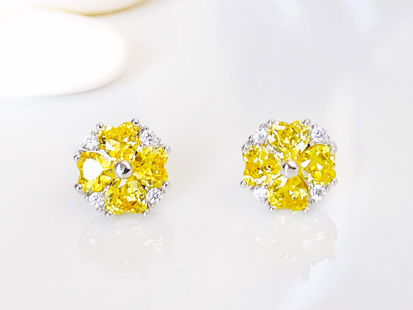 Small citrine flower stud earrings, yellow gemstone flower stud earrings, November birthstone, gift for her, gift for girl