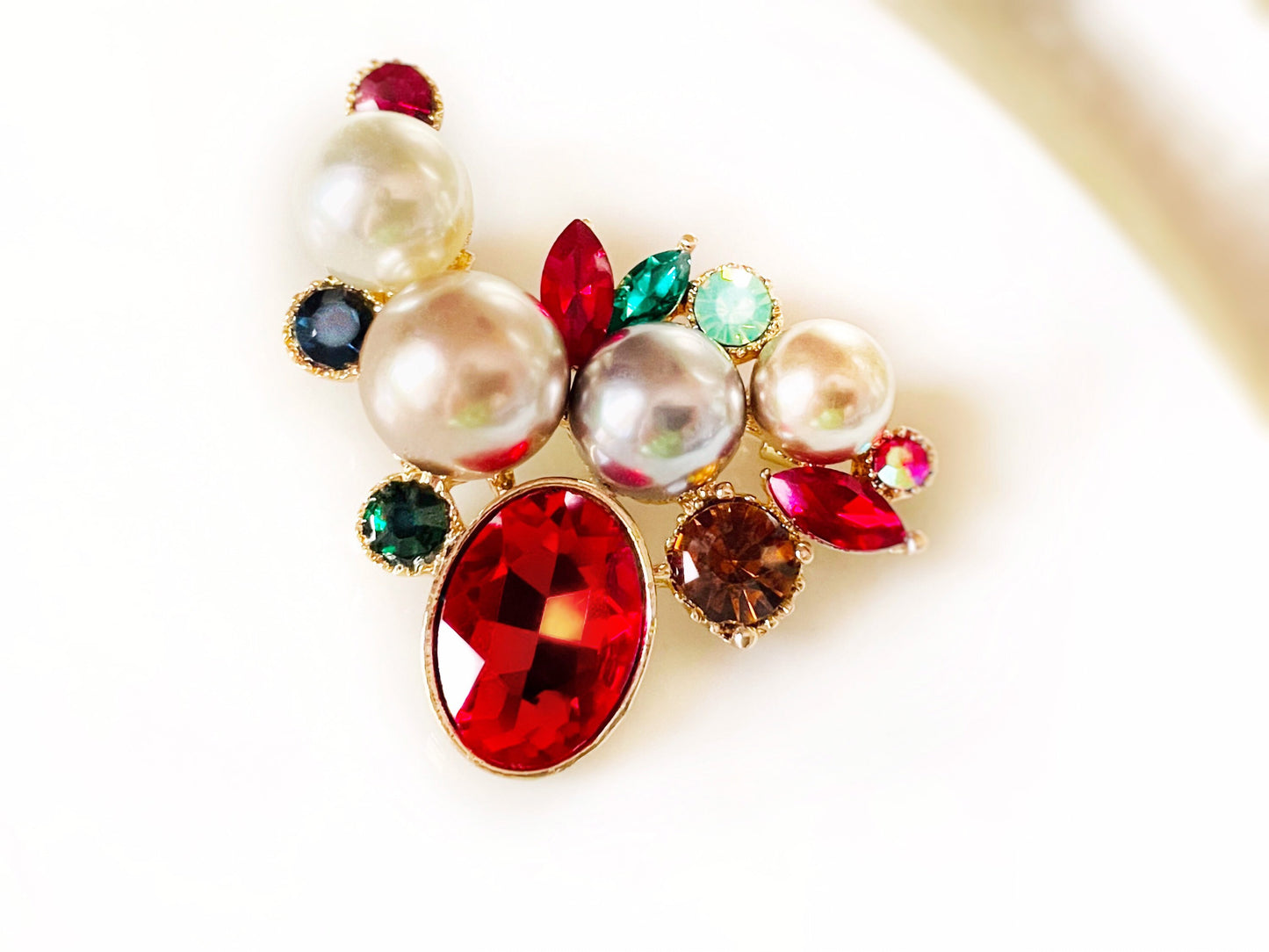 Multicolored pearl crystal brooch, large cluster pearl statement pin, red brooch gold, blue pearl brooch silver, gift for mom, gift for her