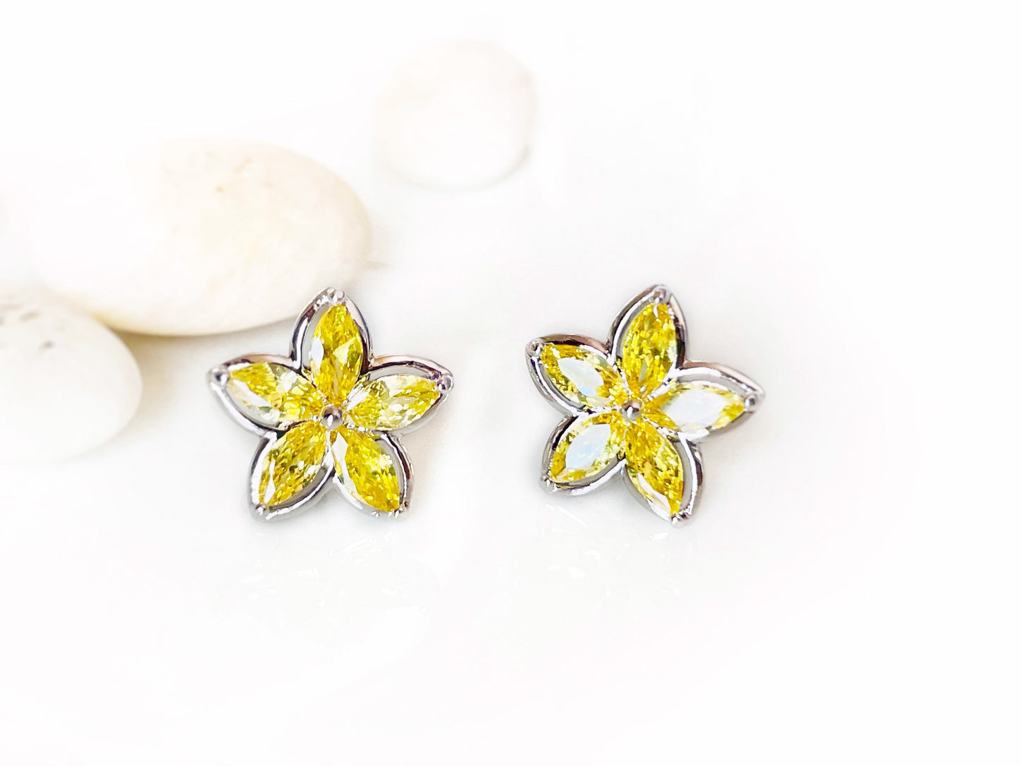 Amethyst flower stud earrings white gold, purple dangle gemstone flower earrings, gift for her, gift for daughter, February birthstone