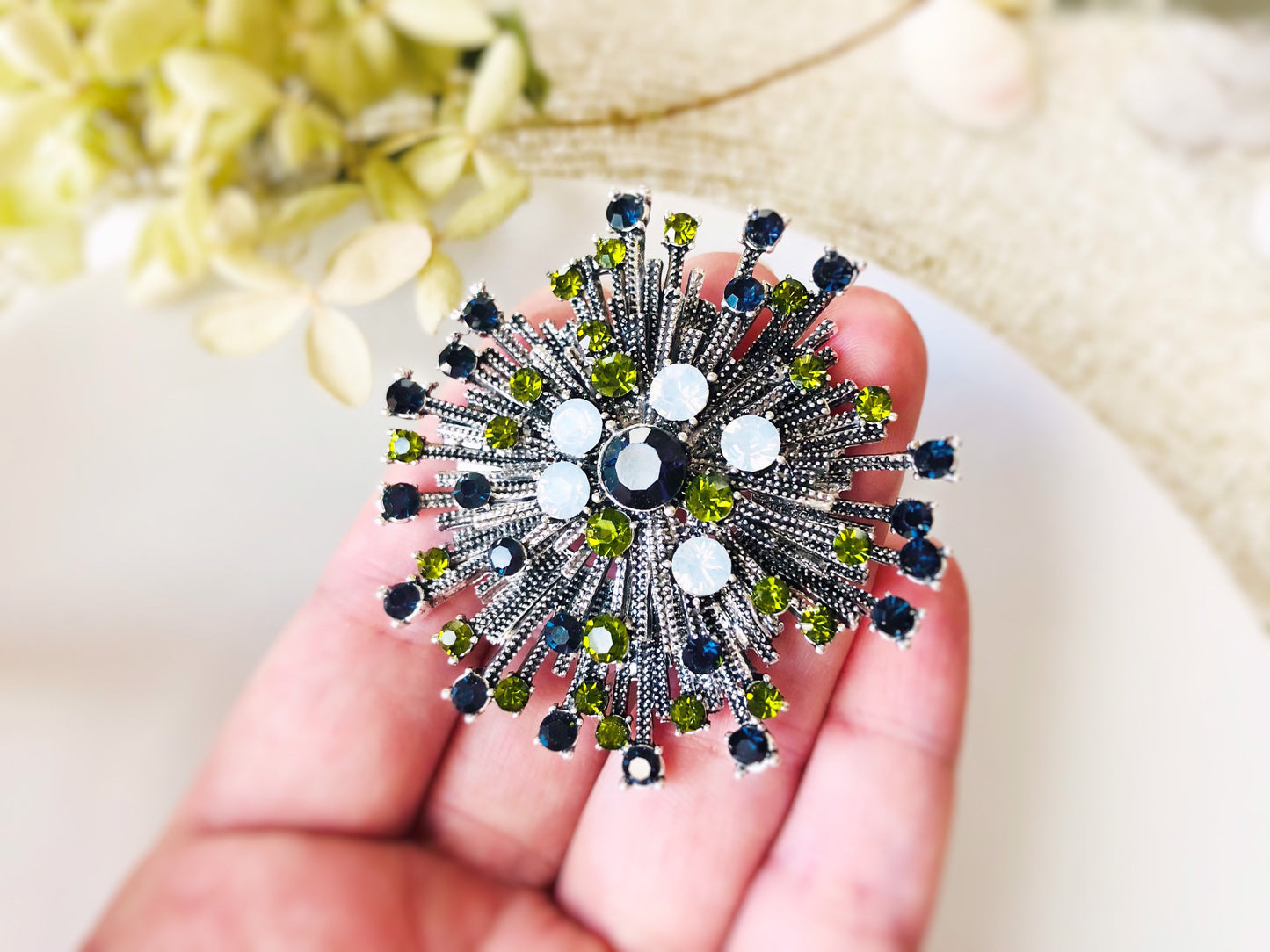 Rainbow crystal starburst  brooch pin, multicolored crystal statement pendant, gift for mom, gift for her