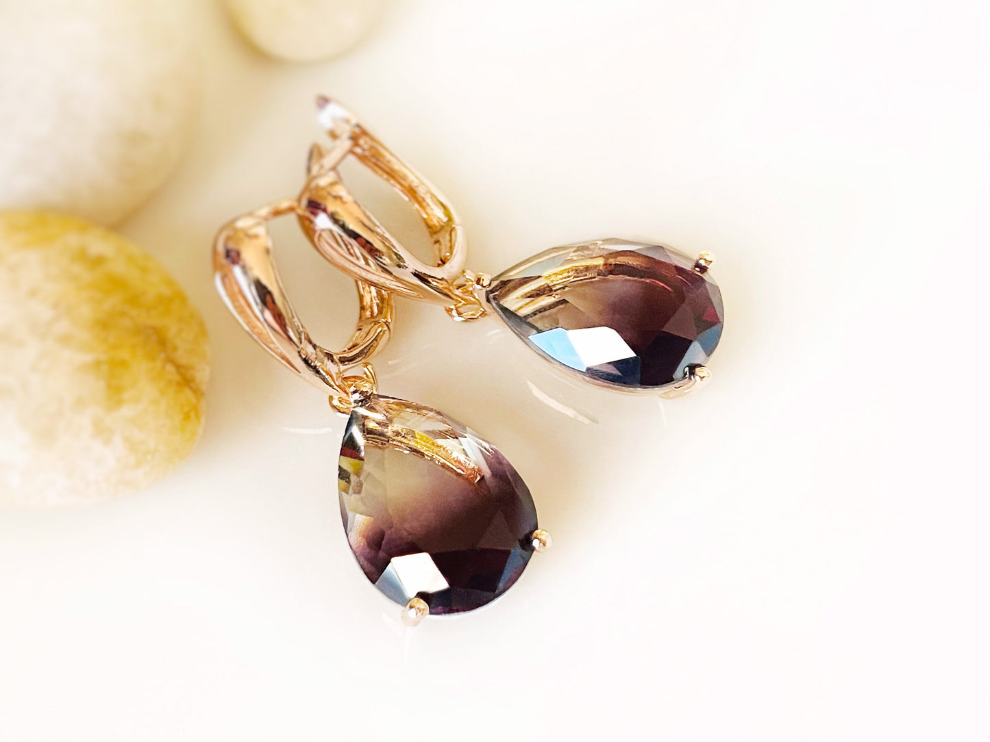 Large bicolor black tourmaline dangle earrings, black and clear gradient gemstone teardrop earrings, gift for her, gift for mom