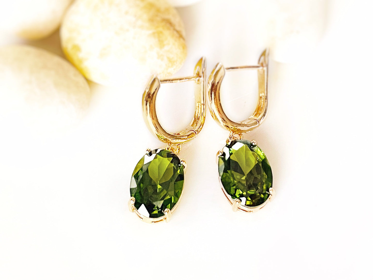 Large cushion cut peridot dangle earrings, gift for her, gift for mom, olive green gemstone bridal earrings, August birthstone