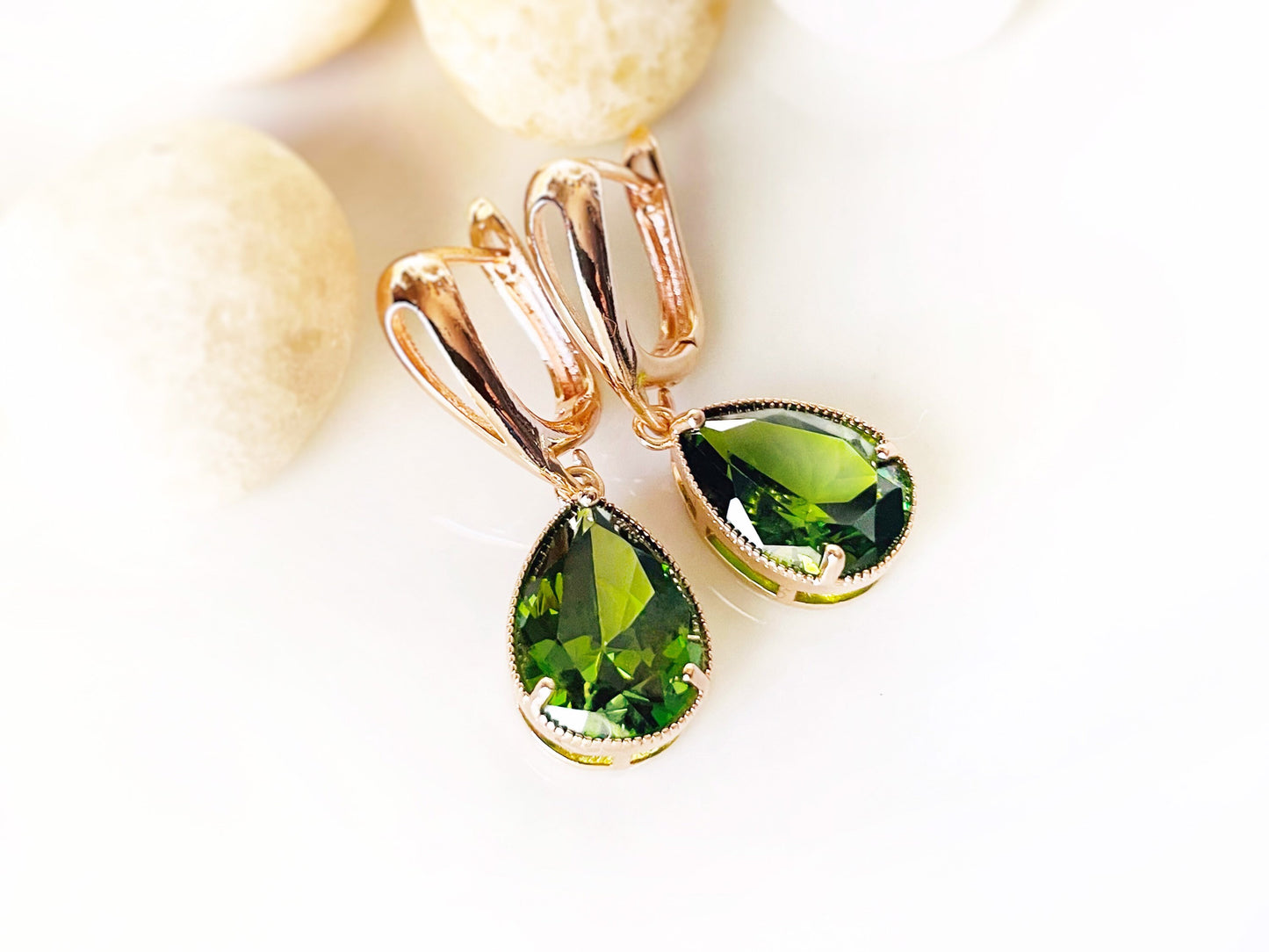 Peridot teardrop dangle earrings, August birthstones, olive green gemstone earrings, gift for her, gift for mom, bridal earrings