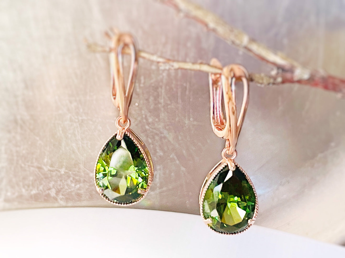 Peridot teardrop dangle earrings, August birthstones, olive green gemstone earrings, gift for her, gift for mom, bridal earrings