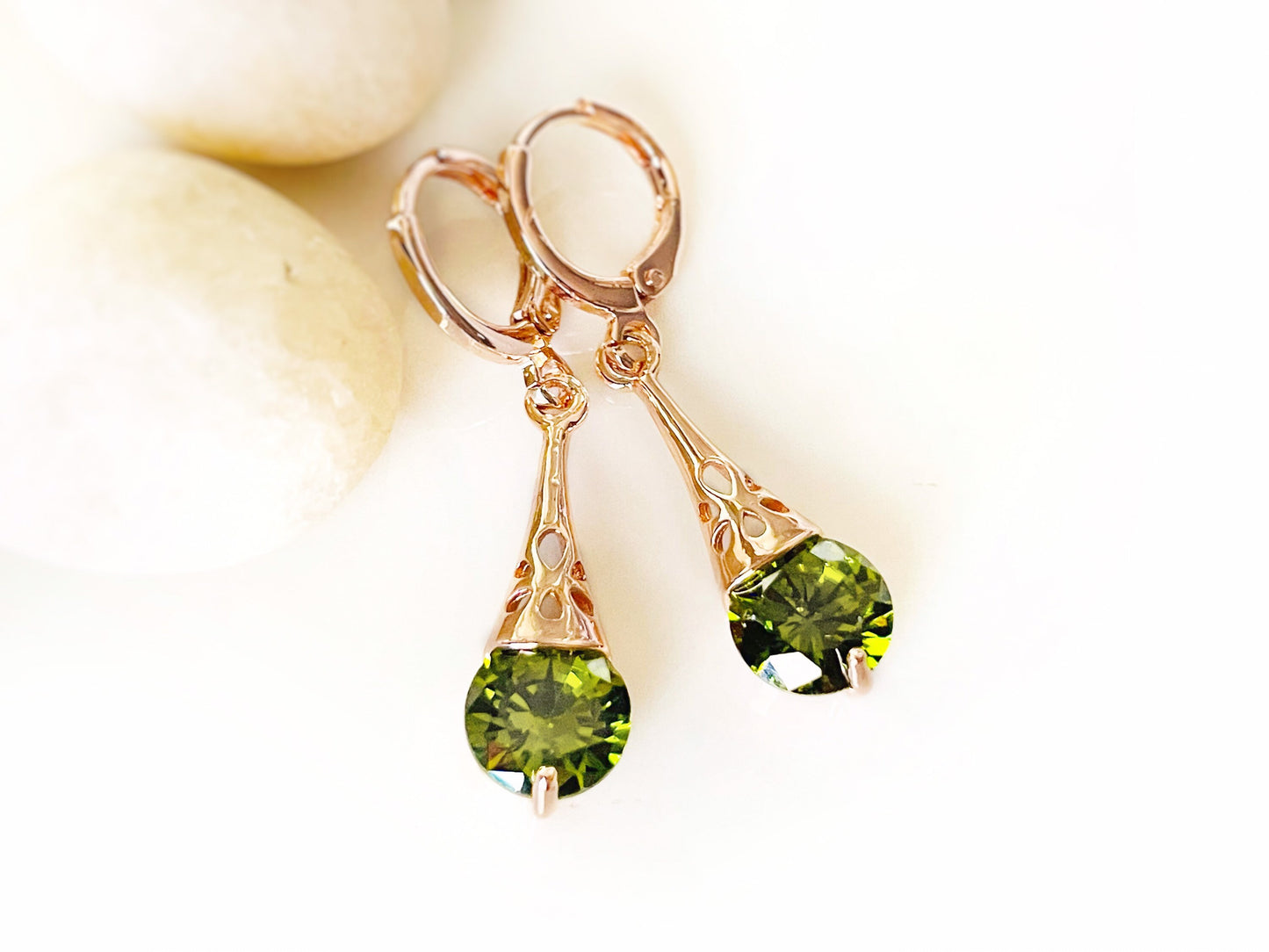 Peridot filigree dangle earrings, small olive green gemstone dangles, gift for her, gift for daughter, August birthstone