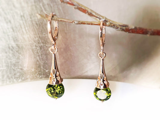 Peridot filigree dangle earrings, olive green gemstone dangles, gift for her, gift for daughter, August birthstone