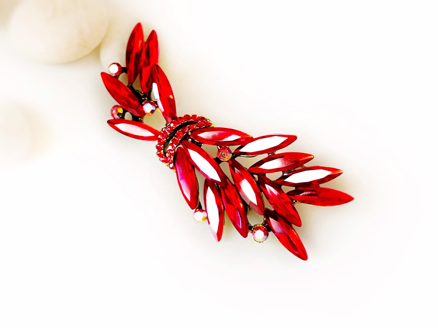 Ruby red Fancy crystal brooch antique gold, red statement brooch pin, wedding brooch, gift for mom, gift for her