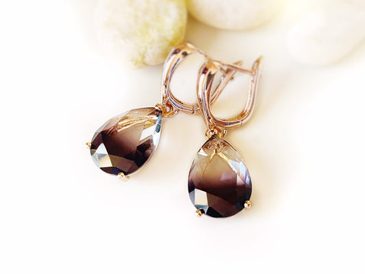 Large bicolor black tourmaline dangle earrings, black and clear gradient gemstone teardrop earrings, gift for her, gift for mom
