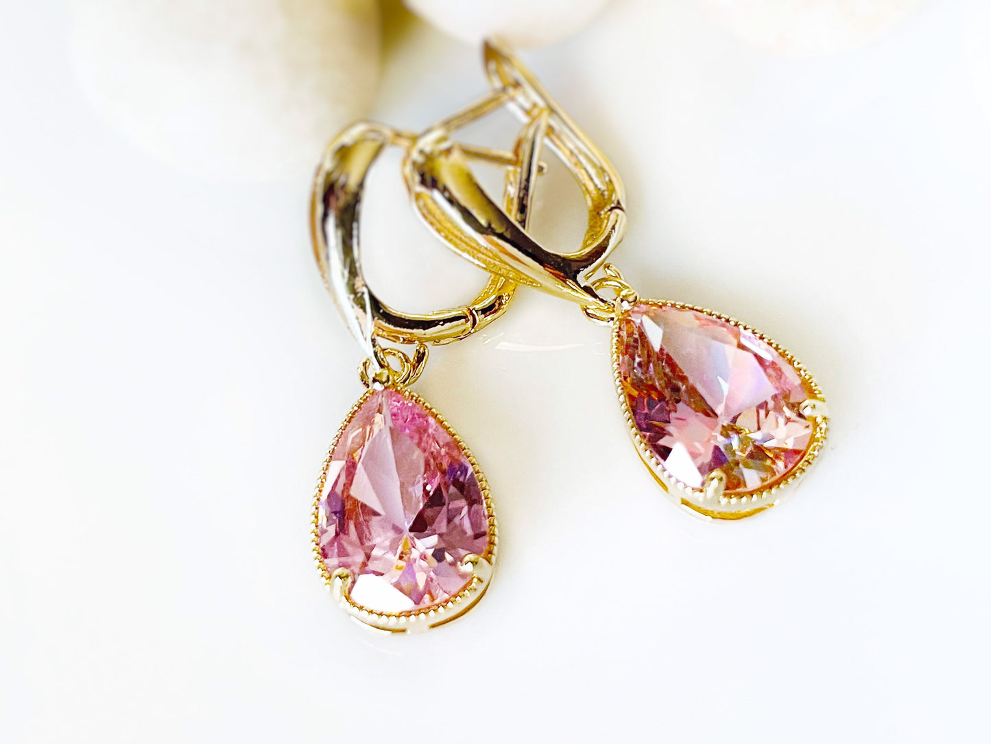Large pink sapphire teardrop dangle earrings, large teardrop pink gemstone earrings, gift for her, gift for mom, October birthstone