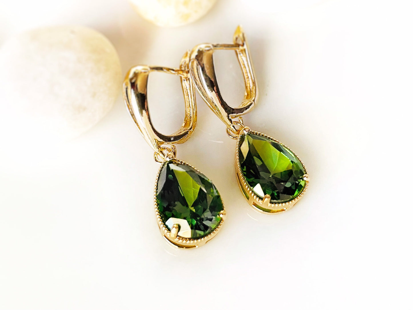 Peridot teardrop dangle earrings, August birthstones, olive green gemstone earrings, gift for her, gift for mom, bridal earrings