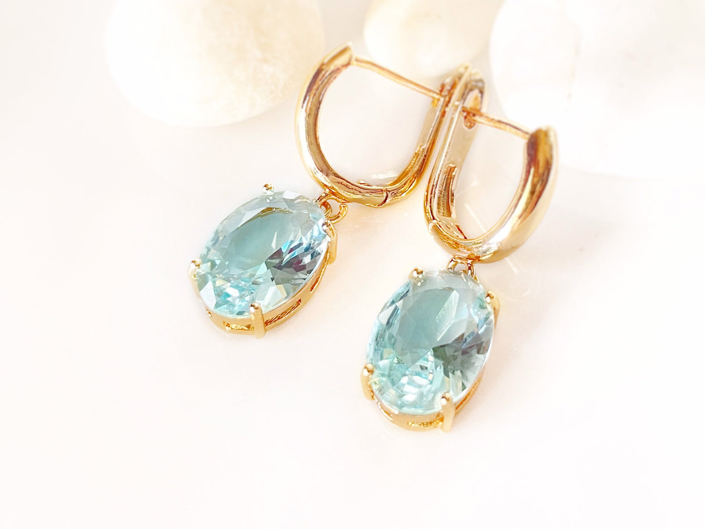 Large cushion cut aquamarine dangle, light blue gemstone drop earrings, gift for her, gift for mom, bridal earrings, March birthstone