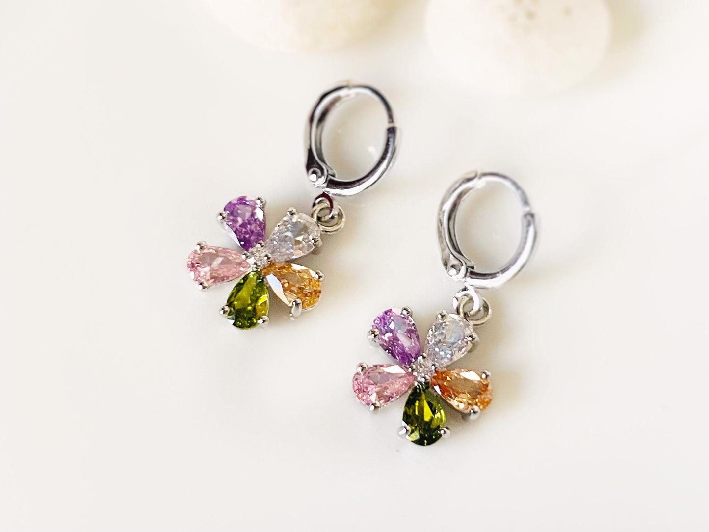 Amethyst flower dangle earrings, amethyst 2pc jewelry set, pink sapphire, rain flower earrings, birthstone earrings, gift for her
