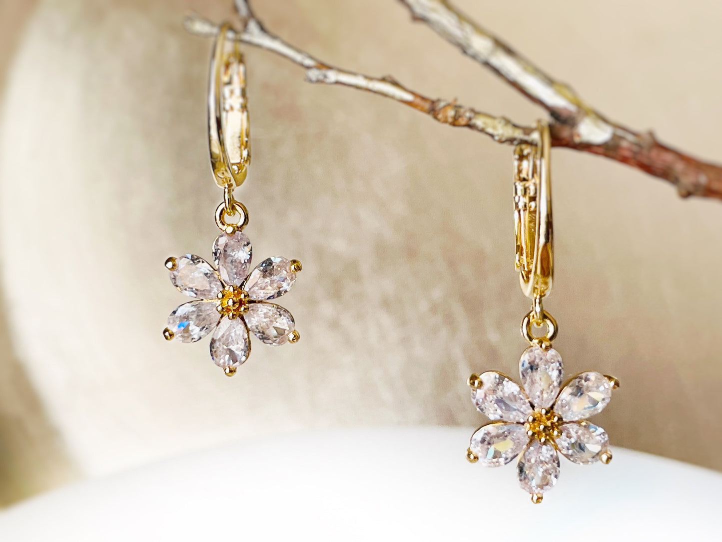 Ruby flower dangle earrings in 14k gold, red flower gold drop earrings, July birthstone earrings, gift for mom, gift for her