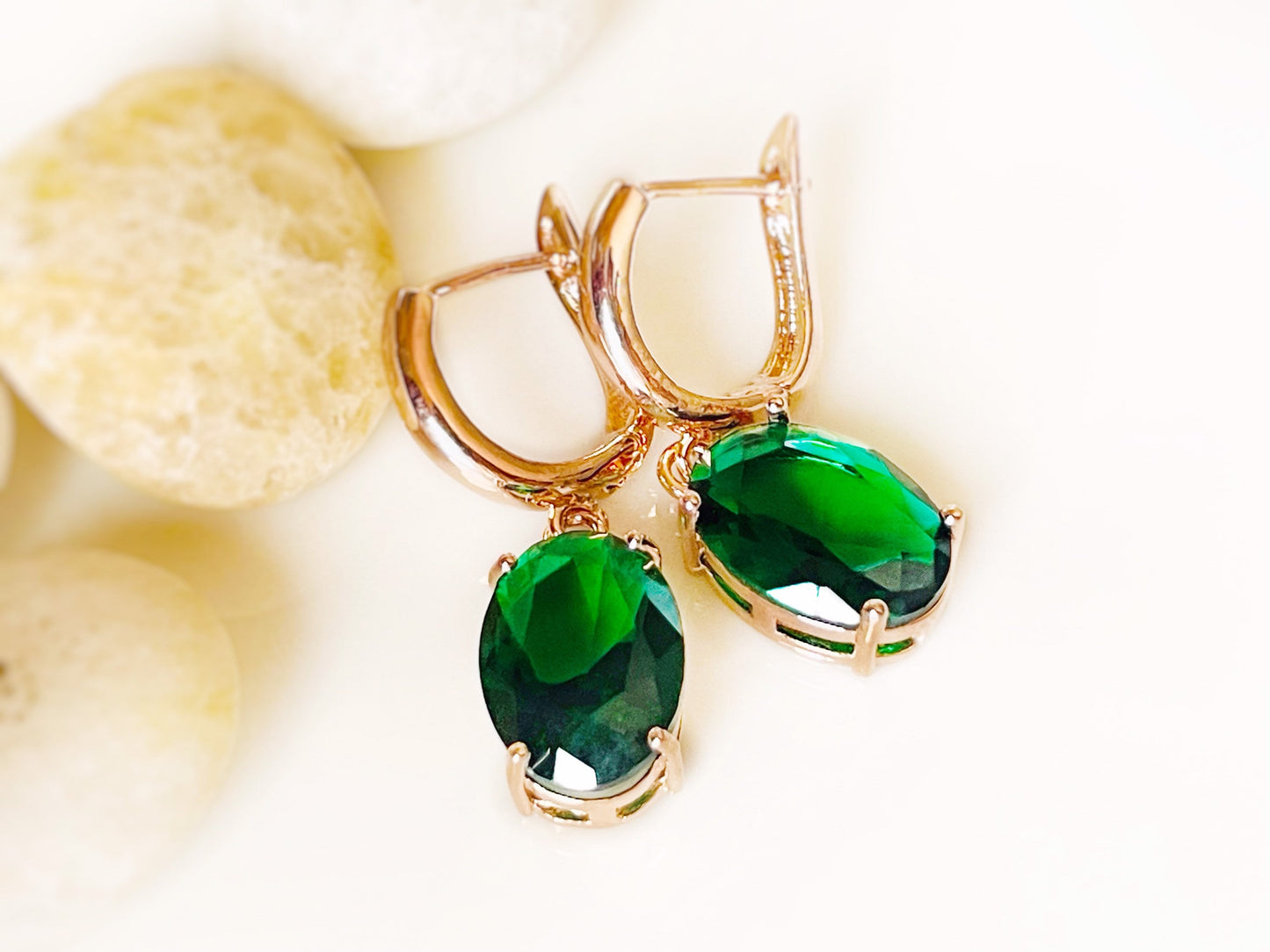 Large cushion cut emerald dangle earrings, gift for her, gift for mom, dark green gemstone bridal earrings, May birthstone