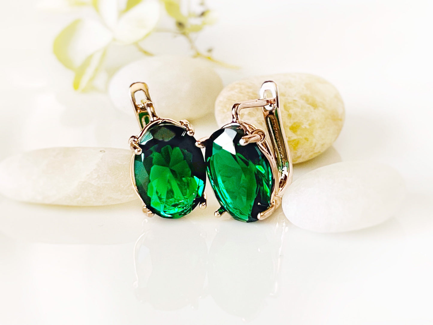 Large emerald stud leverback earrings, dark green cushion cut bridal earrings, May birthstone, gift for her, gift for mom