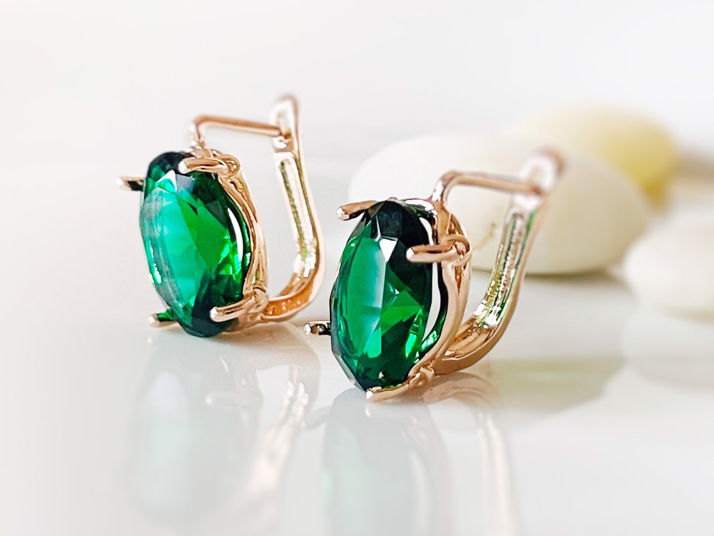 Large emerald stud leverback earrings, dark green cushion cut bridal earrings, May birthstone, gift for her, gift for mom