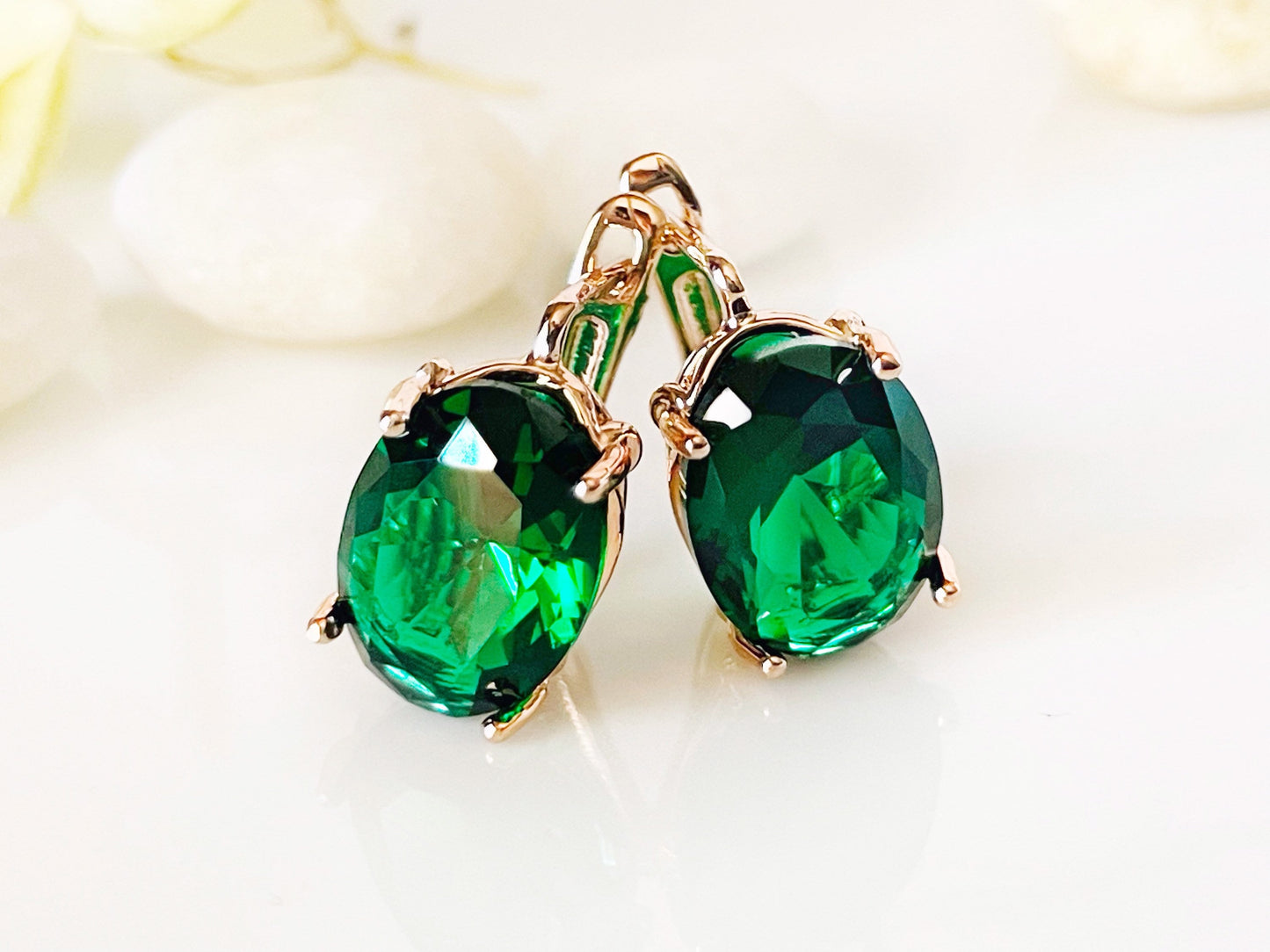 Large emerald stud leverback earrings, dark green cushion cut bridal earrings, May birthstone, gift for her, gift for mom