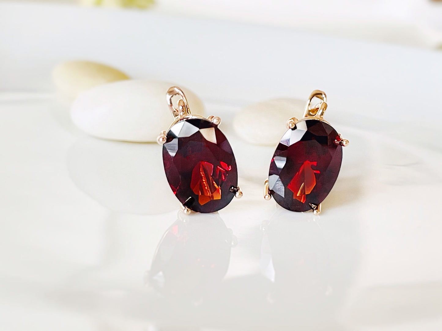 Large garnet stud leverback earrings, dark red cushion cut bridal earrings, January birthstone, gift for her, gift for mom