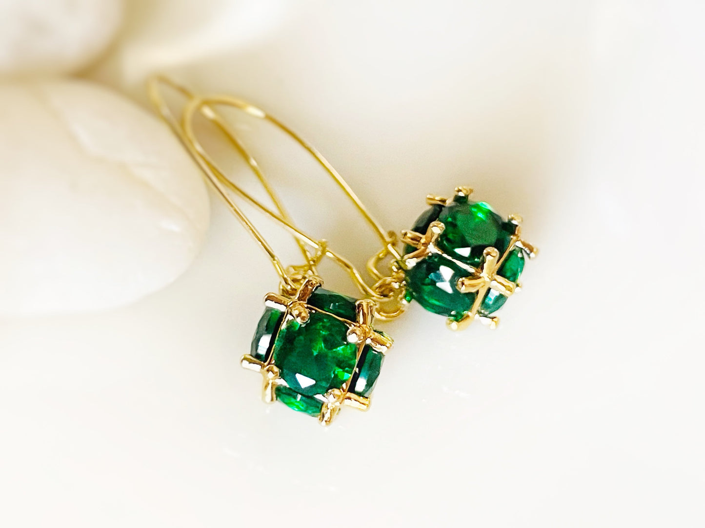 Emerald ball dangle earrings, green ball drop earrings, May birthstone earrings, gift for mom, gift for her