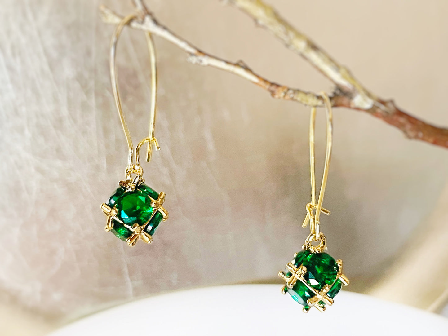 Emerald ball dangle earrings, green ball drop earrings, May birthstone earrings, gift for mom, gift for her