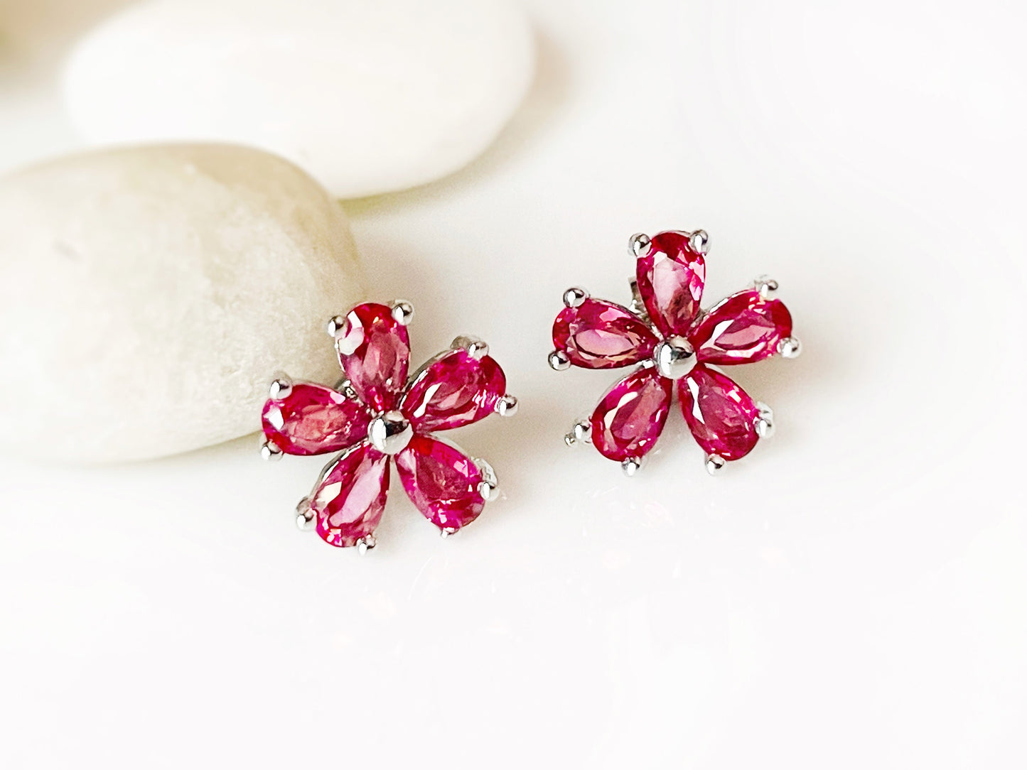 Small pink tourmaline  flower stud earrings, pink gemstone flower studs, gift for her, gift for girl, October birthstone