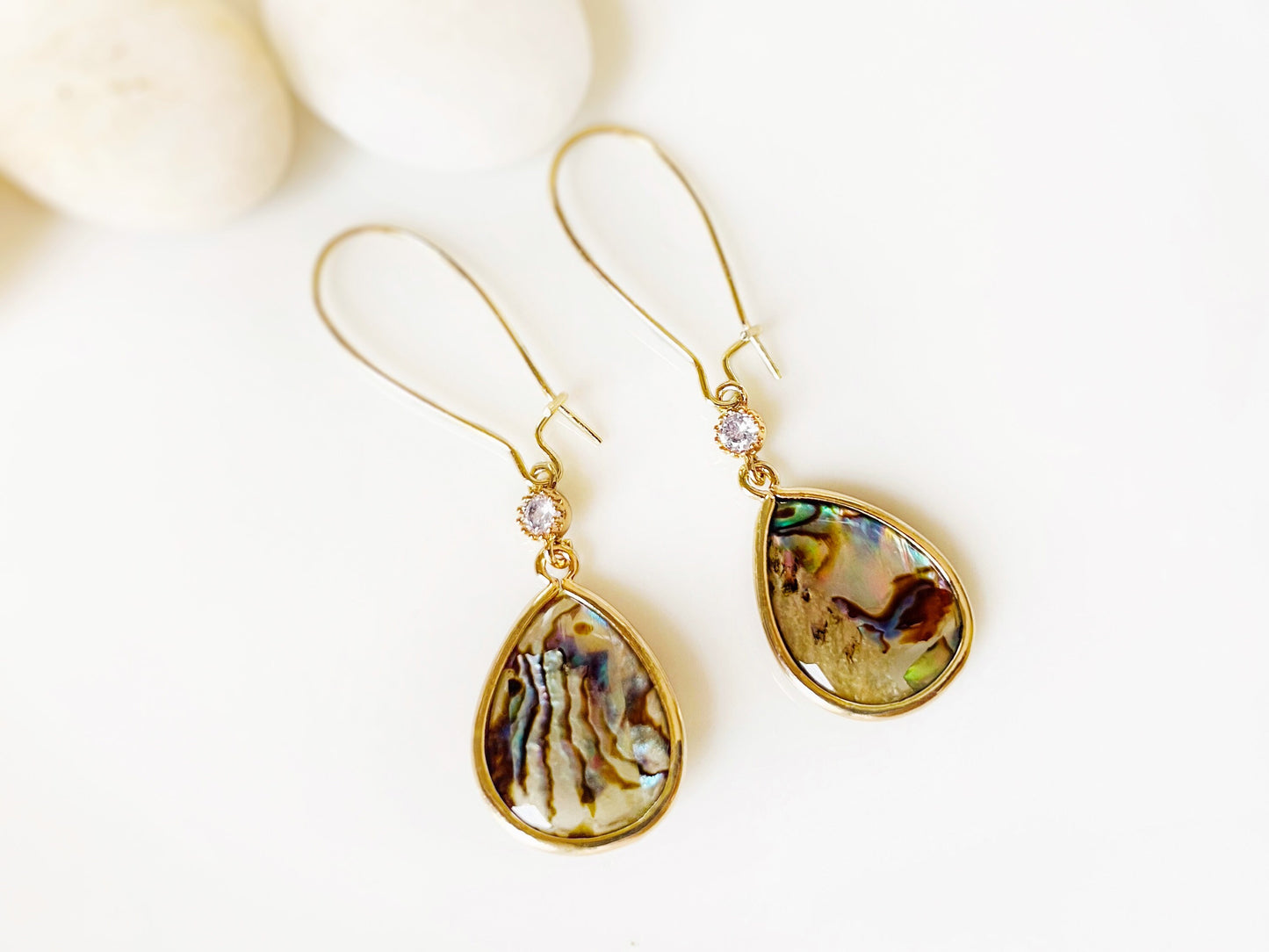 Large teardrop abalone long dangle earrings gold, black abalone drop earrings, gift for mom, gift for her, bridal statement earrings