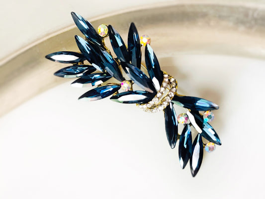 Blue sapphire fancy crystal brooch, dark blue statement crystal brooch pin, wedding brooch, gift for mom, gift for her