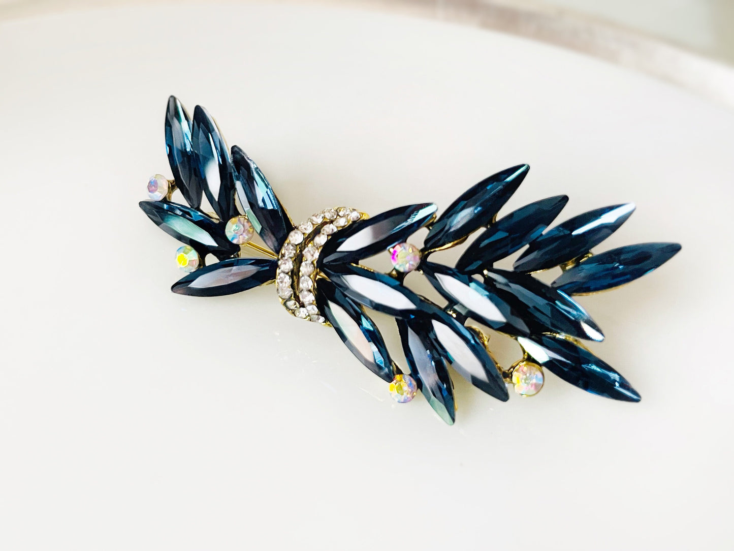 Blue sapphire fancy crystal brooch, dark blue statement crystal brooch pin, wedding brooch, gift for mom, gift for her