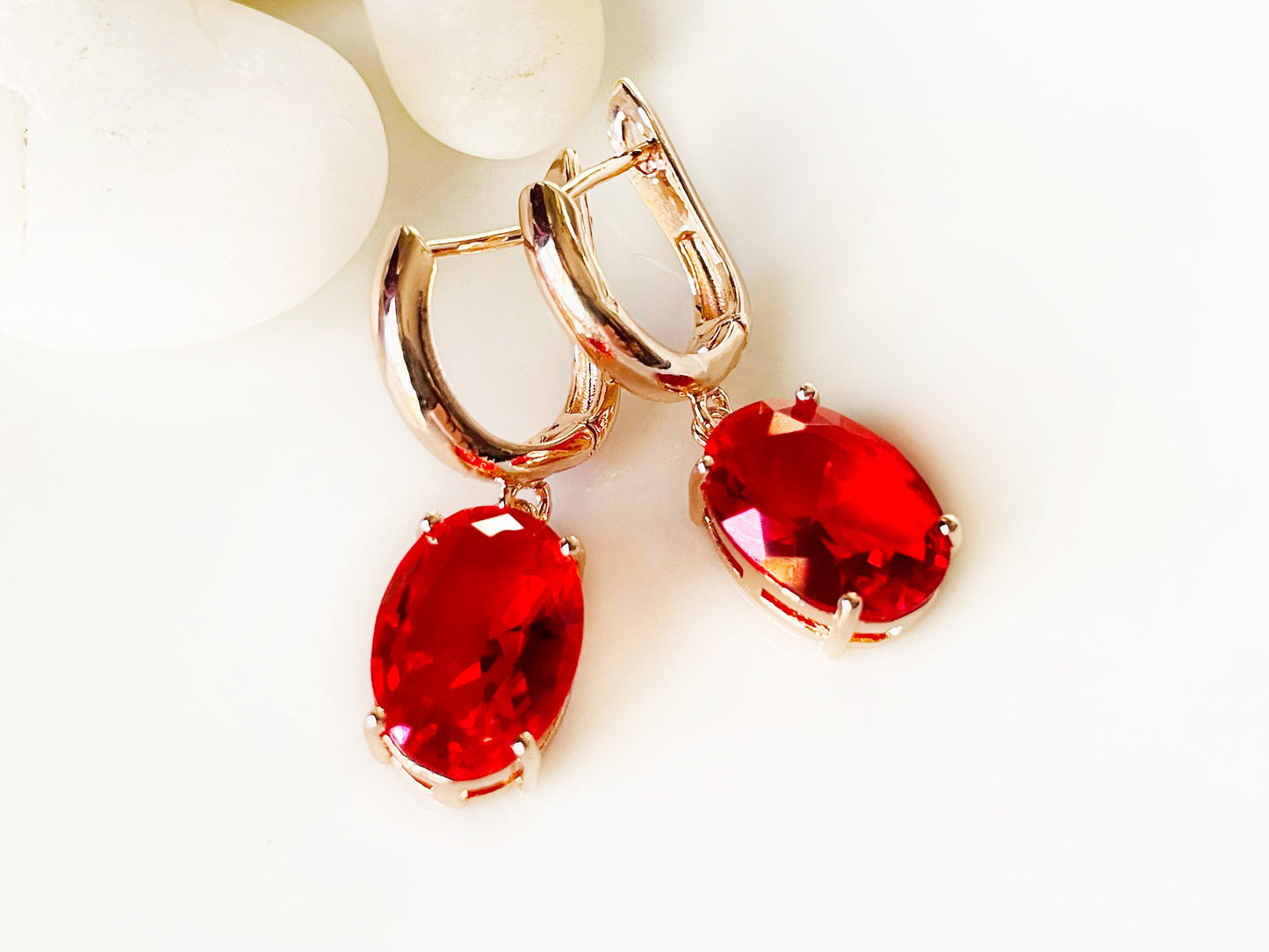 Large cushion cut ruby red dangling earrings, red dangle earrings, gift for her, gift for mom, bridal earrings, July birthstone