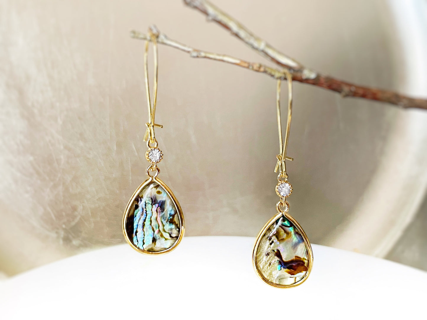 Large teardrop abalone long dangle earrings gold, black abalone drop earrings, gift for mom, gift for her, bridal statement earrings