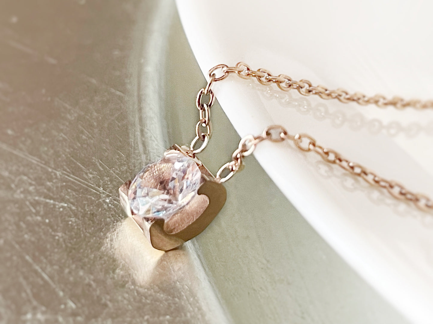 White sapphire solitaire necklace, 1ct solitaire dainty necklace, single stone pendant necklace, gift for her, gift for Mother