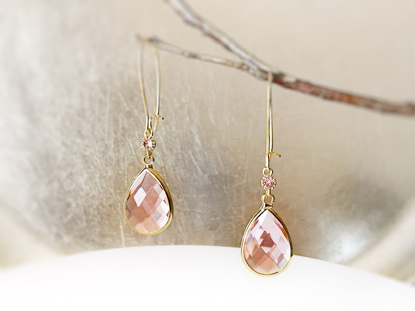 Large pink sapphire  long dangle earrings gold, pink gemstone long teardrop, gift for her, bridal statement earrings, October birthstone