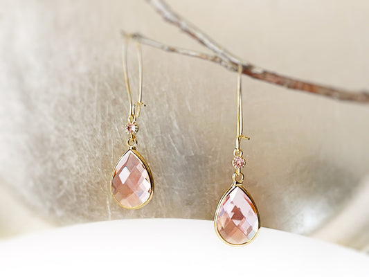 Large pink sapphire  long dangle earrings gold, pink gemstone long teardrop, gift for her, bridal statement earrings, October birthstone