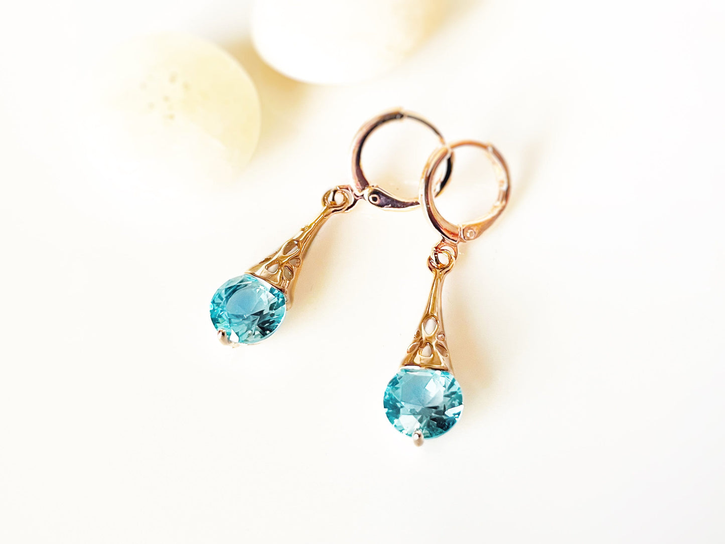 Aquamarine filigree dangle earrings, small light blue gemstone earrings, gift for her, gift for daughter, march birthstone