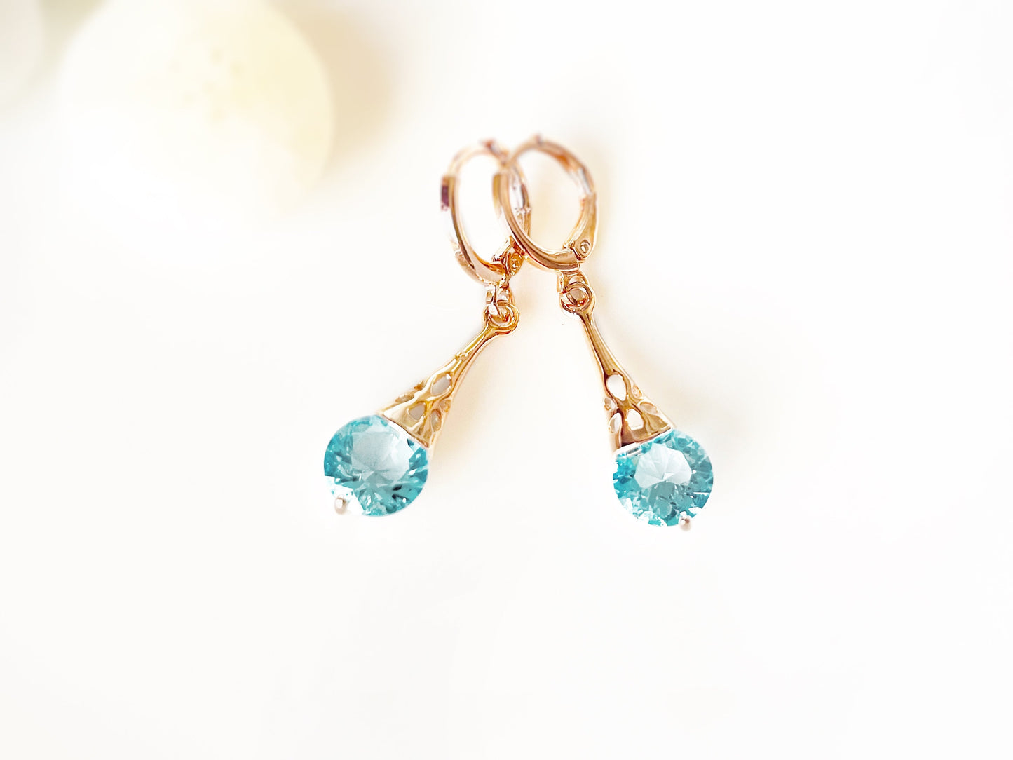 Aquamarine filigree dangle earrings, small light blue gemstone earrings, gift for her, gift for daughter, march birthstone