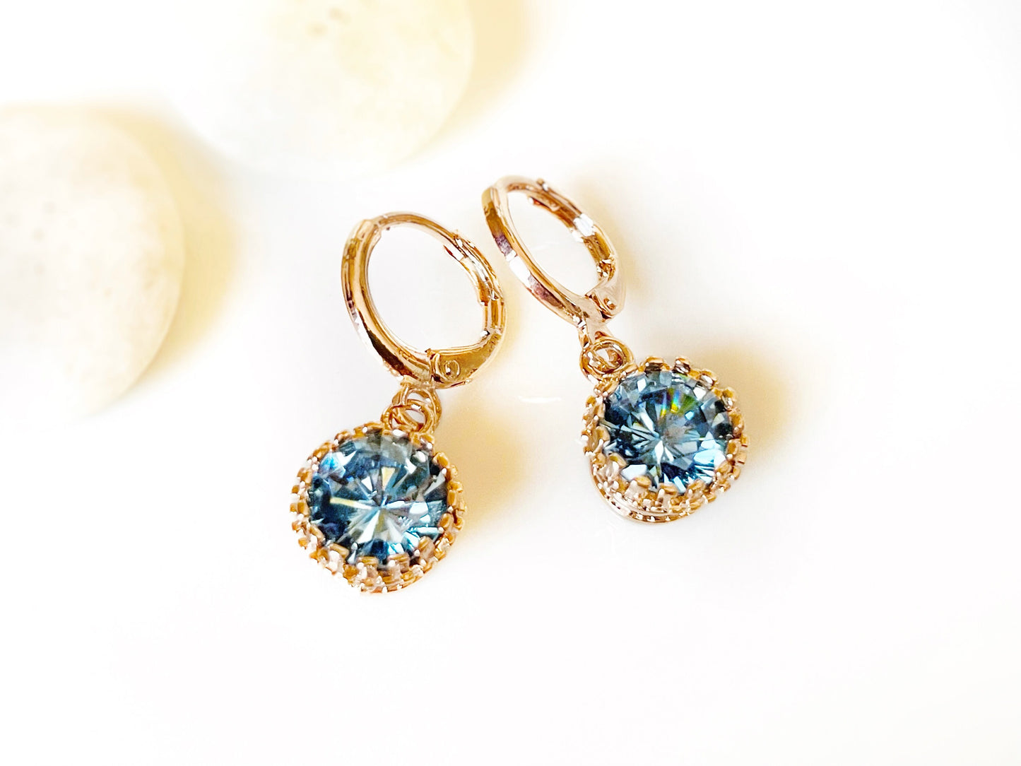 London blue topaz 8mm bezel dangle earrings, denim blue gemstone drop earrings, gift for her, gift for daughter, December birthstone