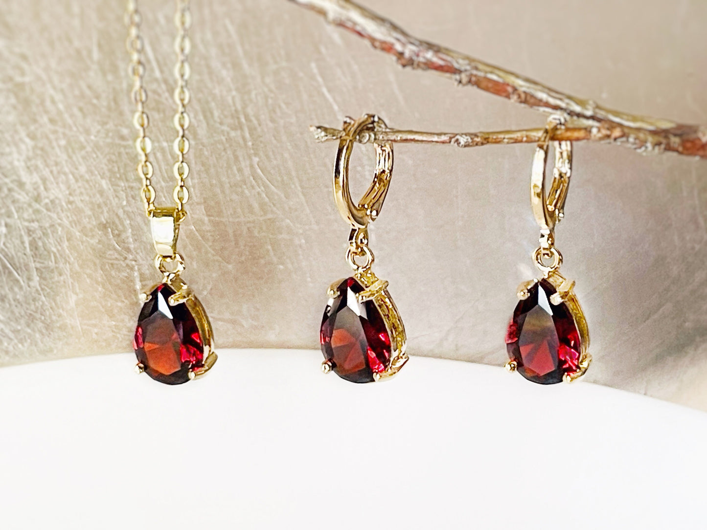 Teardrop gemstone 2pc jewelry set, dangle earring and necklace jewelry set, bridesmaids gift, gift for her, birthstone gift set