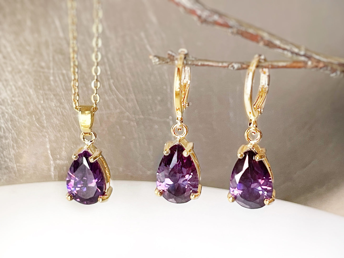 Teardrop amethyst 2pc jewelry set