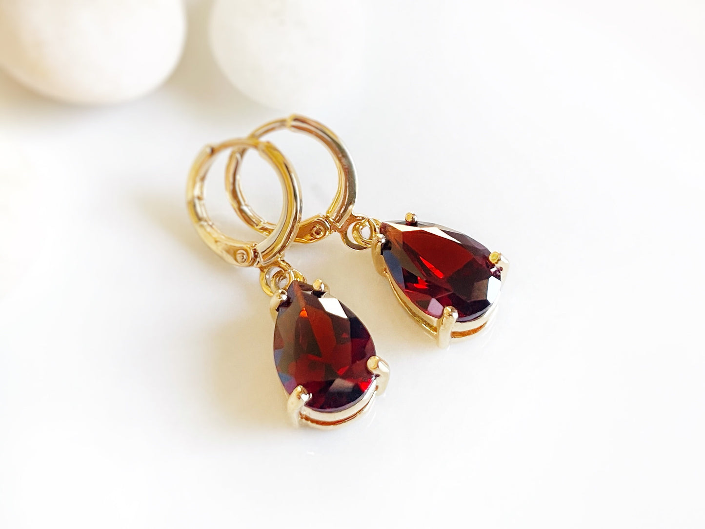 Garnet teardrop 2pc jewelry set, red gemstone dangle earring necklace set, gift for her, gift for girl, January birthstone, bridal jewelry